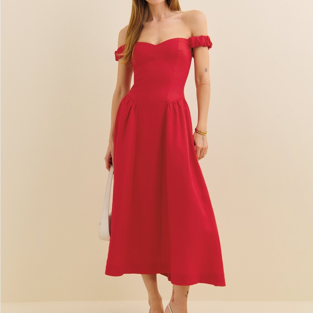 Reformation Scarlet Off-Shoulder Midi Dress